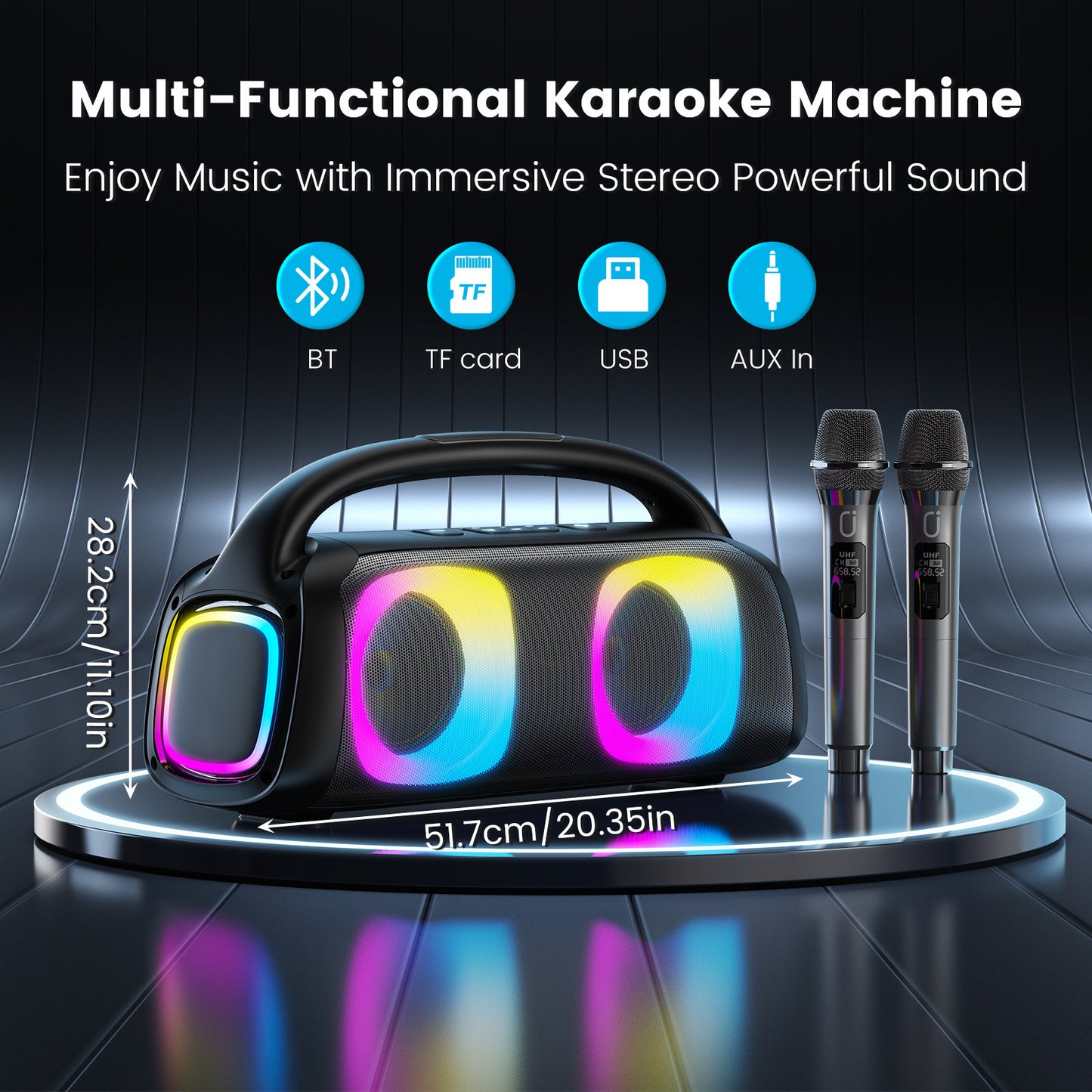 JYX D19 Bluetooth Party Speaker with RGB Lights & 2 Wireless Microphones – Ships to USA Only
