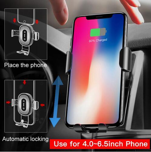 Gravity Auto-Locking Wireless Charging Car Mount – 2-in-1 Fast Charger + Phone Holder