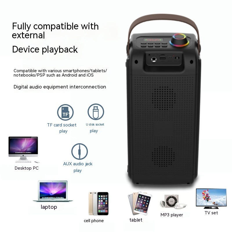 Portable Bluetooth Party Speaker with Color Lights and Karaoke Mode