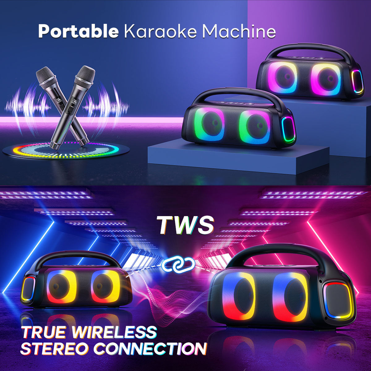 JYX D19 Bluetooth Party Speaker with RGB Lights & 2 Wireless Microphones – Ships to USA Only