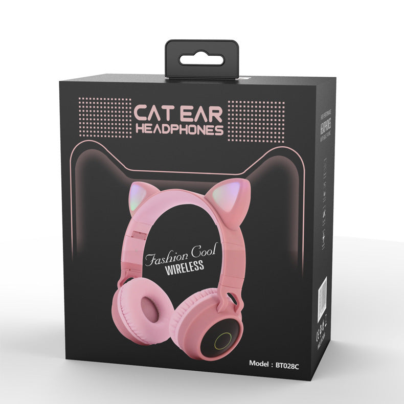 Cute Cat Ear Wireless Headphones – LED Light Bluetooth Headset with Mic for Kids & Teens
