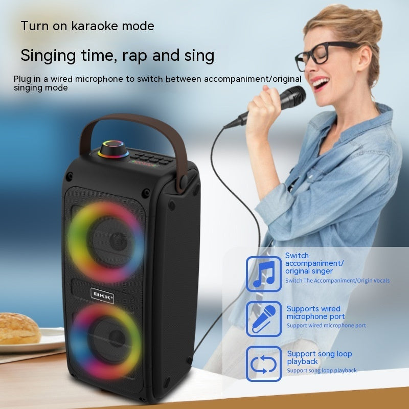 Portable Bluetooth Party Speaker with Color Lights and Karaoke Mode