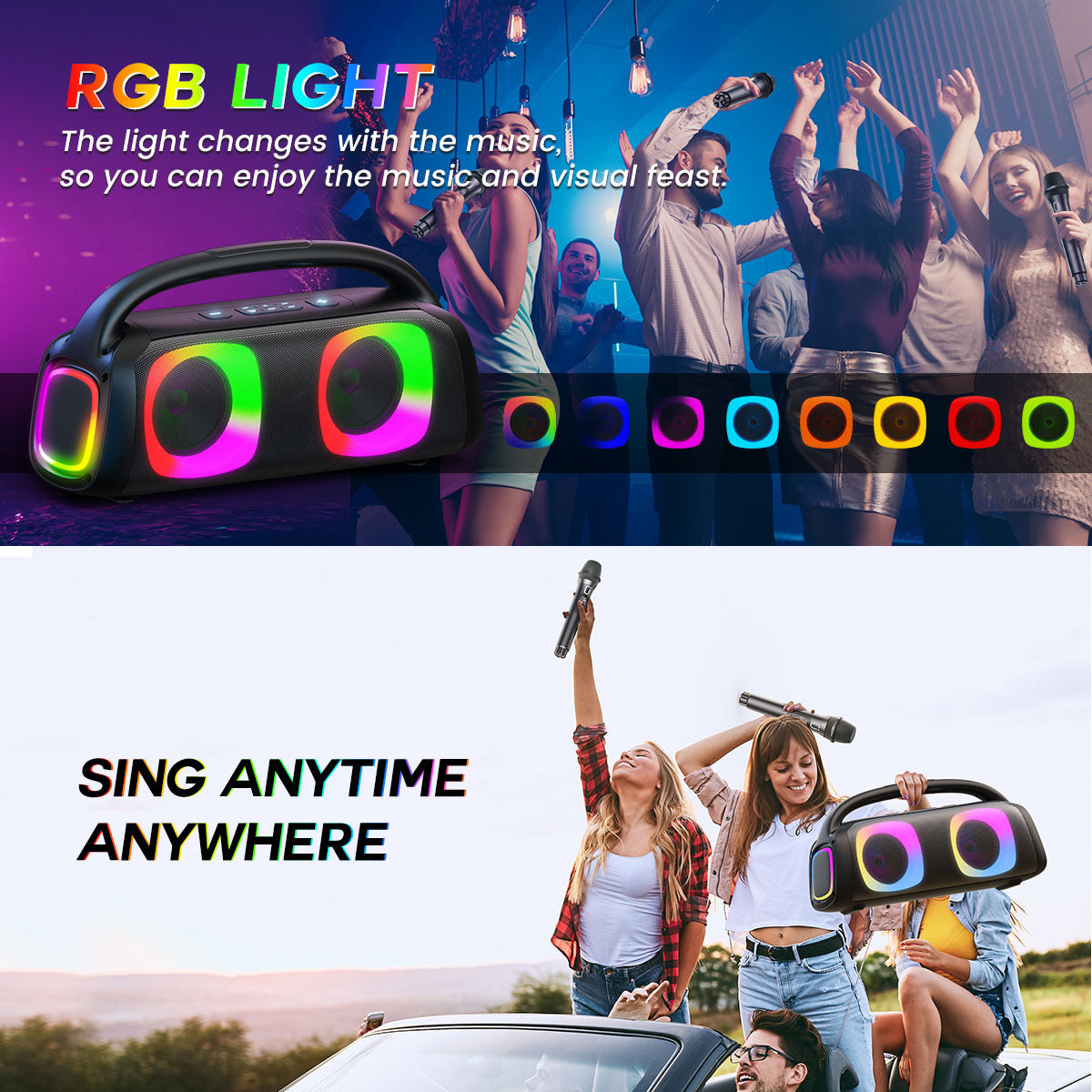 JYX D19 Bluetooth Party Speaker with RGB Lights & 2 Wireless Microphones – Ships to USA Only