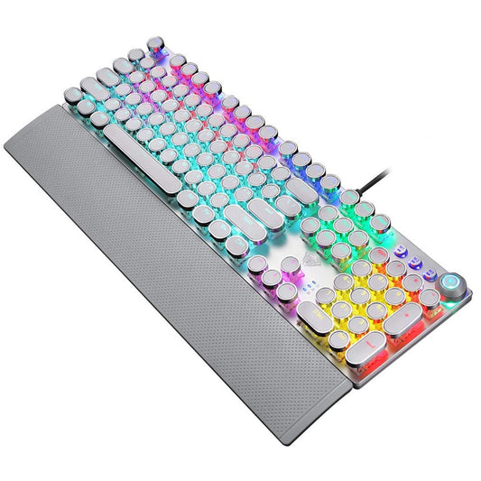Retro Mechanical Wired Gaming Keyboard – Green Axis Switch, RGB Backlit, PC & Laptop Compatible