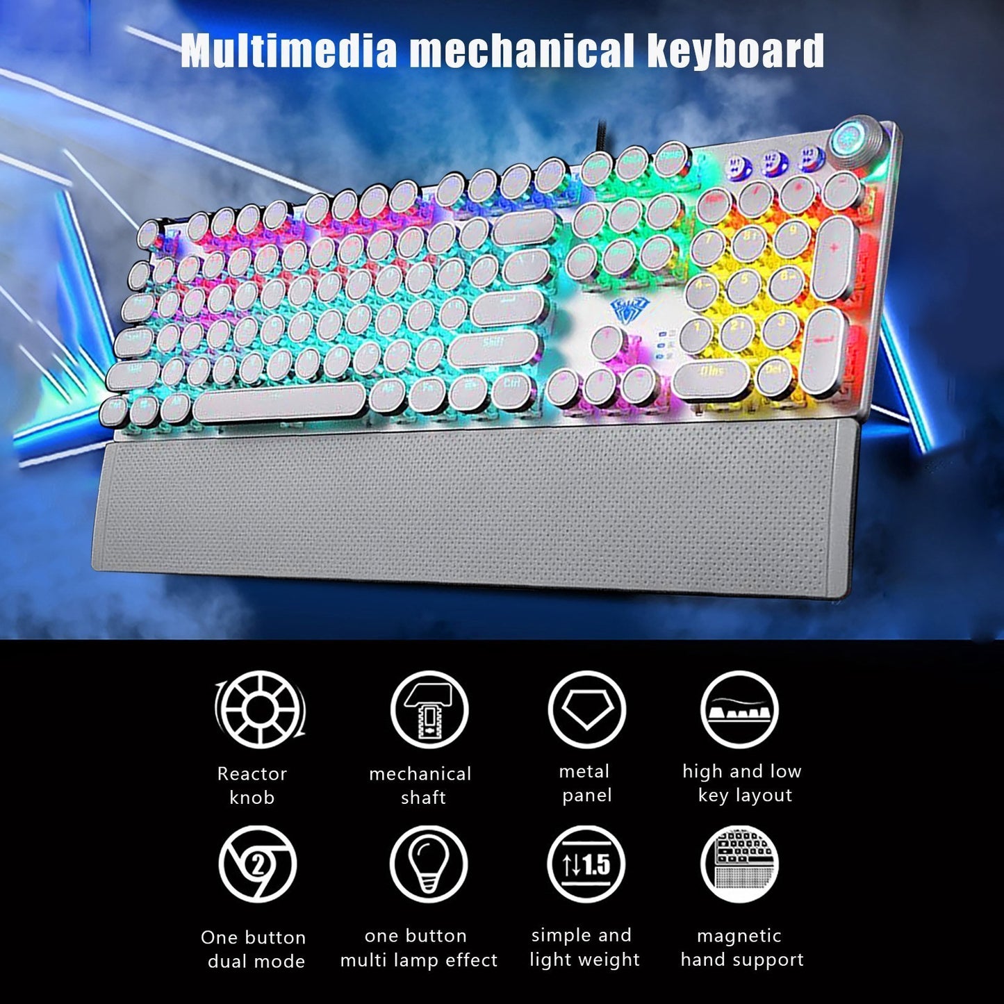 Retro Mechanical Wired Gaming Keyboard – Green Axis Switch, RGB Backlit, PC & Laptop Compatible